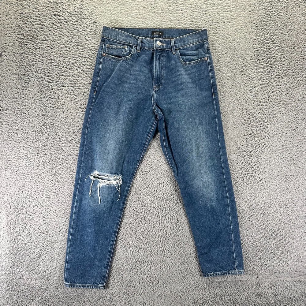 Express Jeans Womens 6 Blue Blue Cotton Denim Tapered Ankle Distressed Workwear